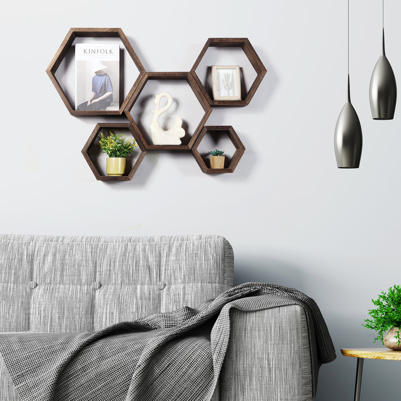 Jagjeet 5 Piece Hexagon Paulownia Accent Shelf