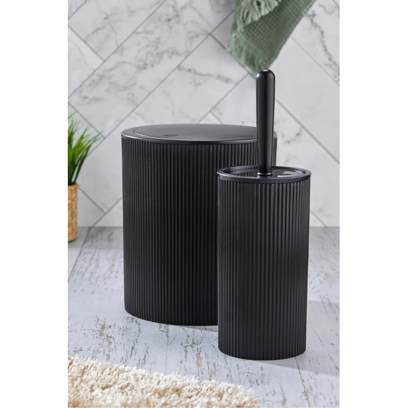 Ensemble de salle de bain élégant (2 pièces), plastique noir, 8,7 po x 7,5 po et 3,9 po x 12,6 po | 100% plastique durable, capacité de 210,0 oz liq. Lavable au lave-vaisselle, conception moderne pour une décoration intérieure élégante