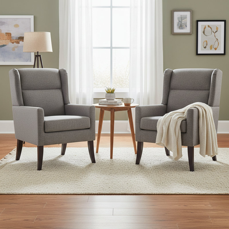 Upholstered Polyester Accent Armchair (Set Of 2), Gray