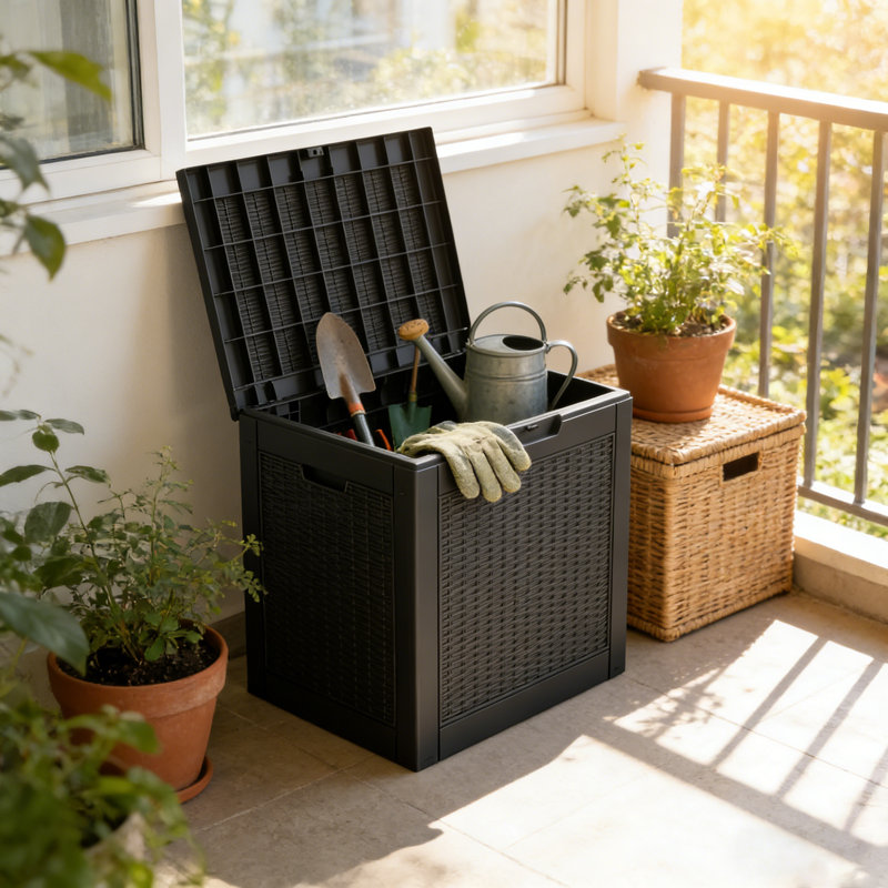 Boîte de rangement en rotin 31 gallons - Boîte de rangement extérieure imperméable, résistante aux rayons UV et verrouillable pour coussins de patio, outils de jardin et fournitures de piscine