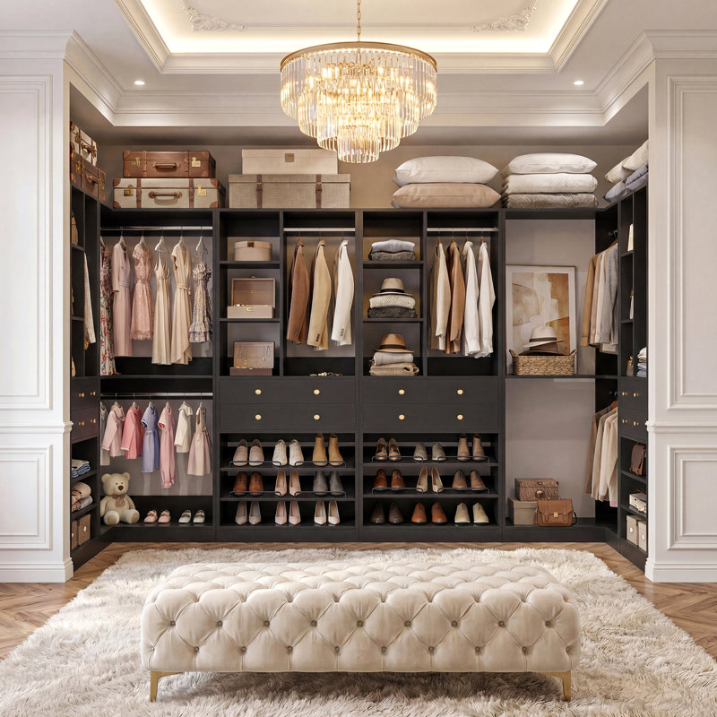 Navada Closet System with Wooden Drawers and Shoe Racks, Black