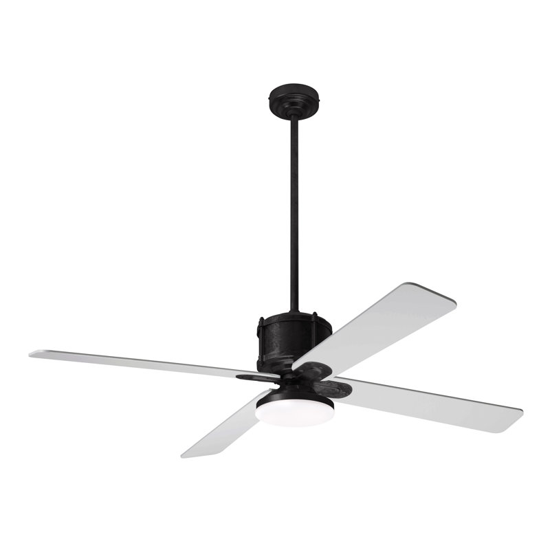 Industry LED Downrod Ceiling Fan, Dark Bronze, Wall Control, White