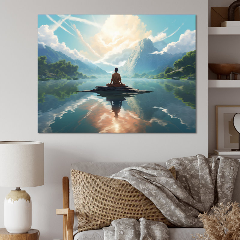 Teal Green Meditation Blissful Stillness - Spiritual Canvas Prints, Toile tendue, H 24 po x l 32 po