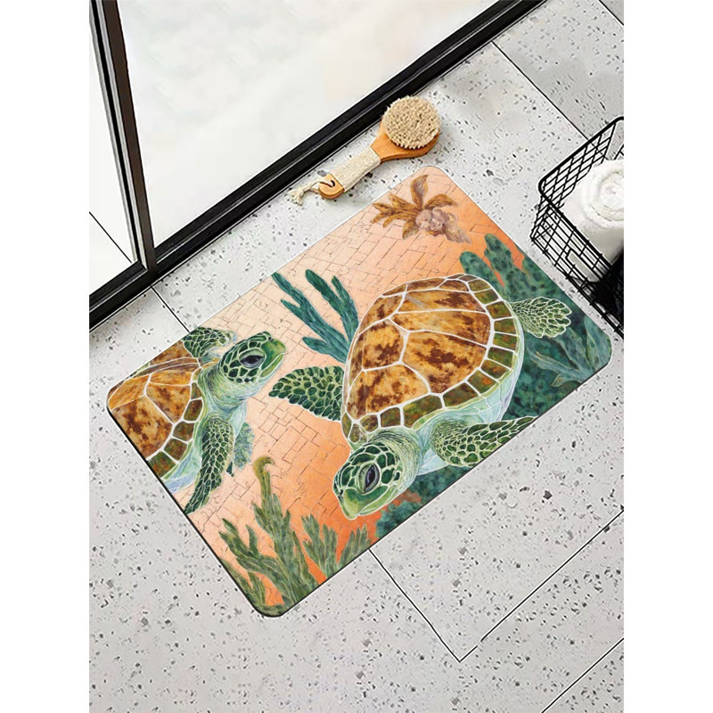 Tapis de bain 16 x 24 po Sea Turtle Decor, Animaux, Vert