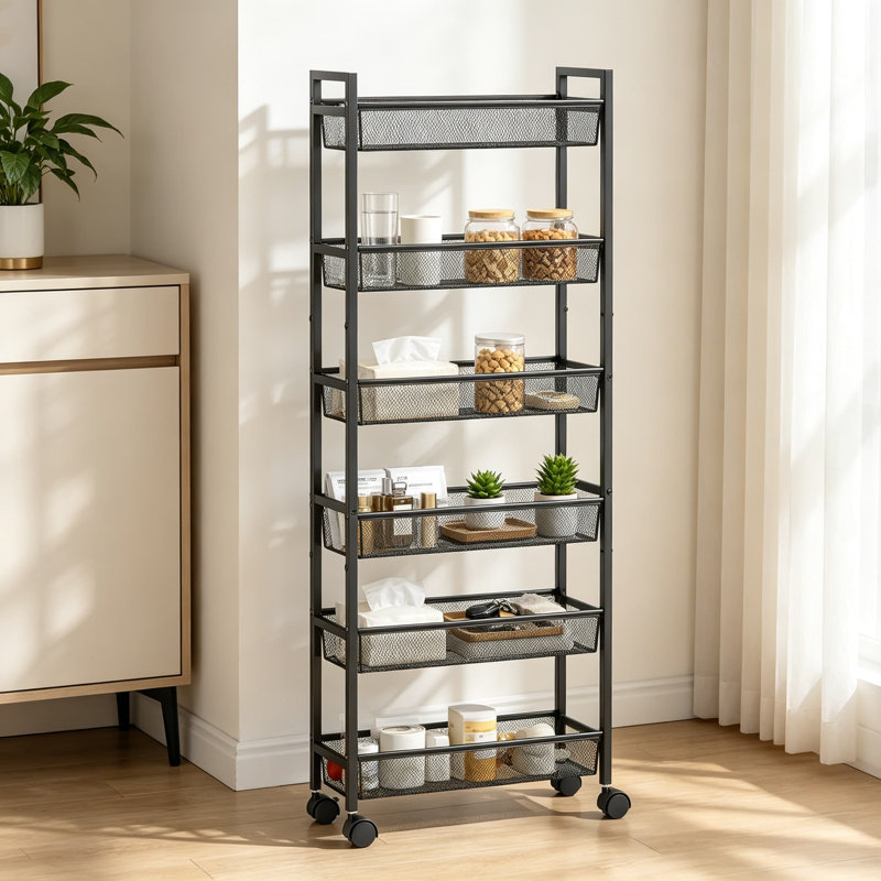 Chariot de rangement étroit à roulettes, étagère mobile en métal pour cuisine, salle de bain, buanderie, salon et petits espaces.