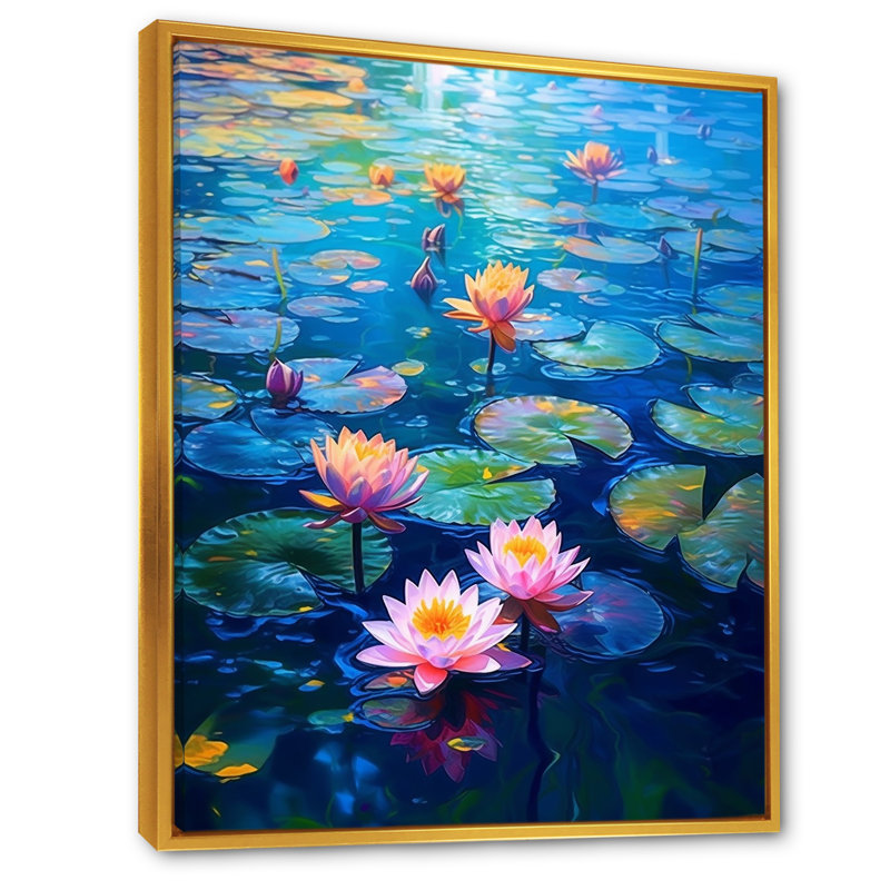 Water Lily Embrace sur toile, Cadre flottant doré, H 44 po x l 34 po x P 1,5 po