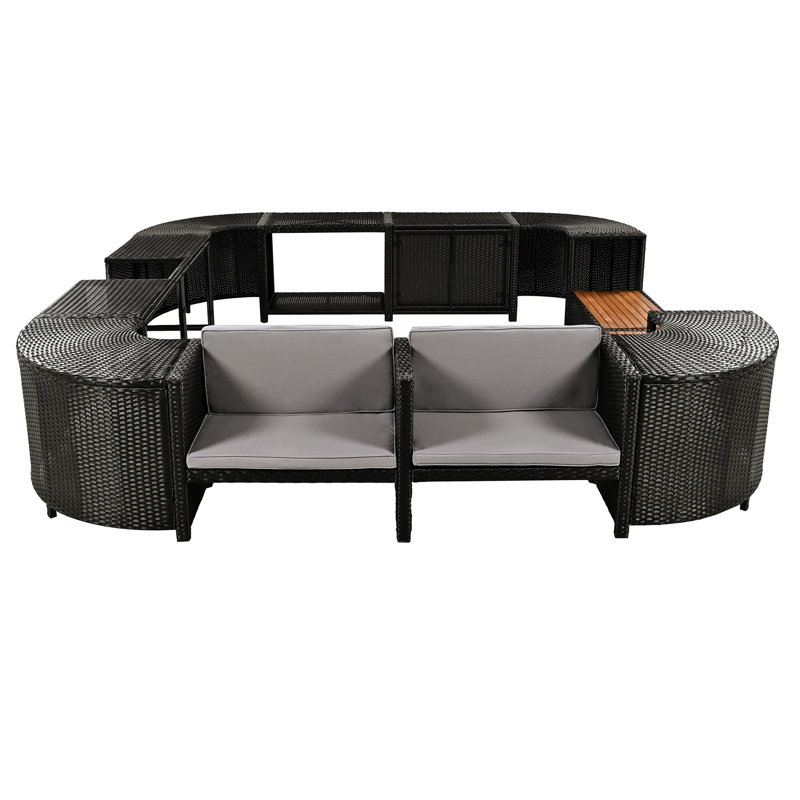 Canapé modulaire d'extérieur avec mini coussins imperméables et rangement polyvalent en métal gris pour coussins