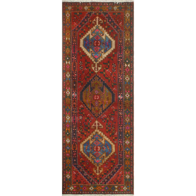 One-of-a-Kind 3'8" X 10'8" New Age Runner Wool Area Rug in Rust