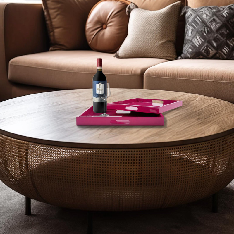 Saint Tropez Square Tray Set of 2 - Fuchsia, Red, Ottoman/Coffee Table