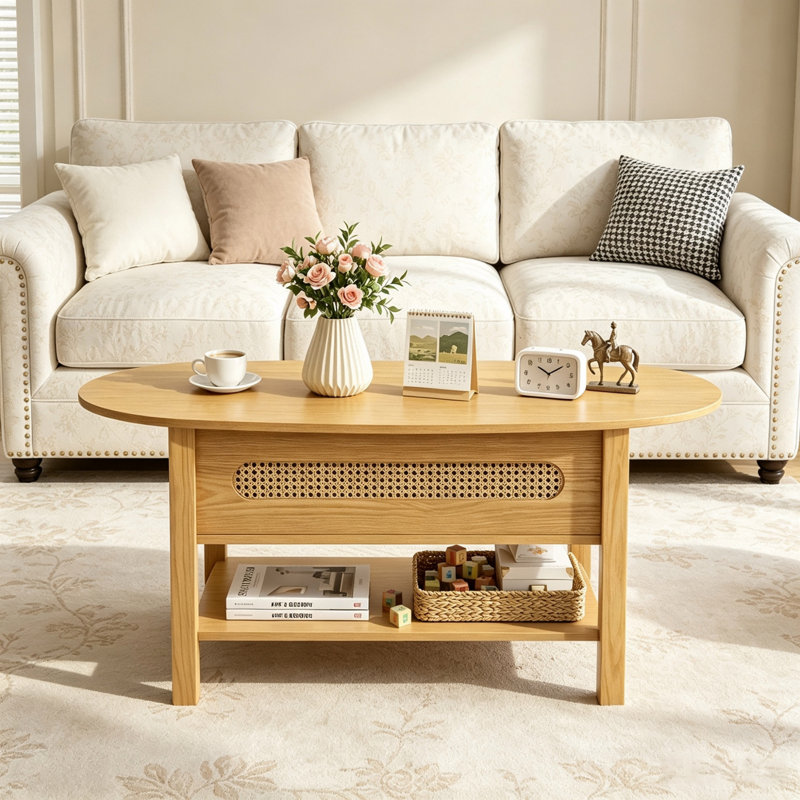 Rattan Coffee Table with Storage Drawers