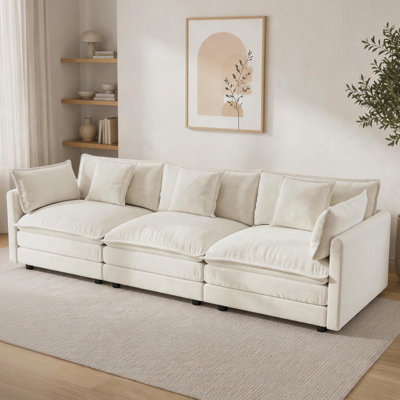 Mid-Century 3-Seater Chenille Sectional Sofa with Pillows