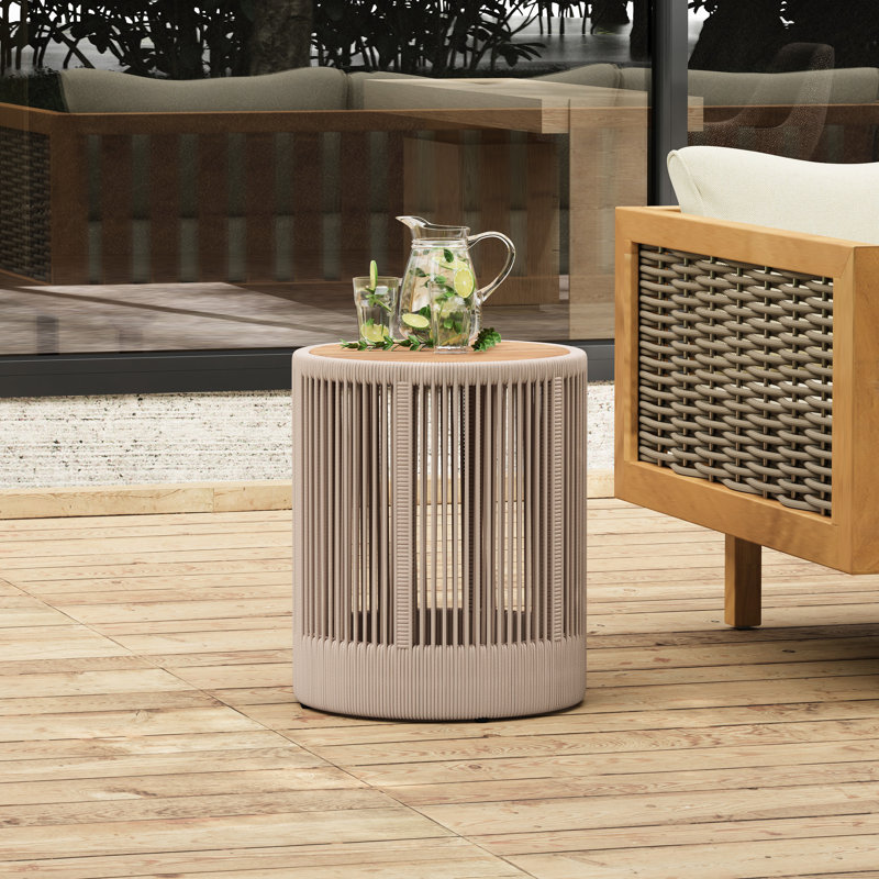Table d'appoint en corde et en bois pour le patio - fonctionnelle, poids de 10,79 lb, décor de jardin extérieur facile à installer, hauteur de 18,6 po, placement polyvalent