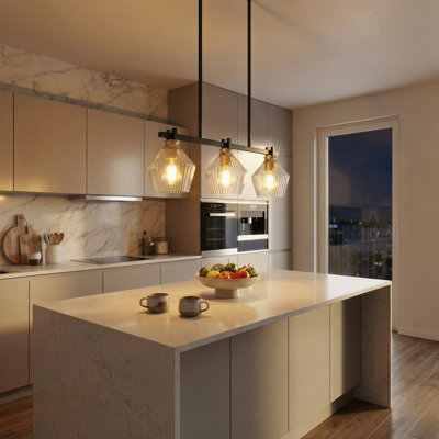 3-light Modern Clear Glass Linear Kitchen Island Pendant Light