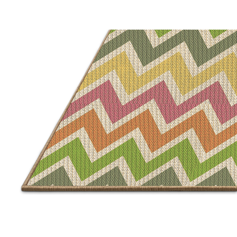 Tapis à chevrons brun / vert / jaune, Rectangle 8 pi x 10 pi