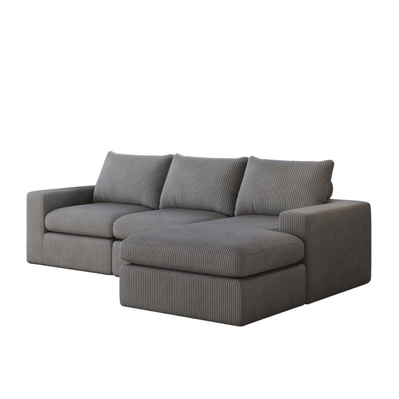 99-Inch L-Shaped Corduroy Sectional Sofa with Chaise, Three Pillows, and No Assembly Required for Modern Living Spaces