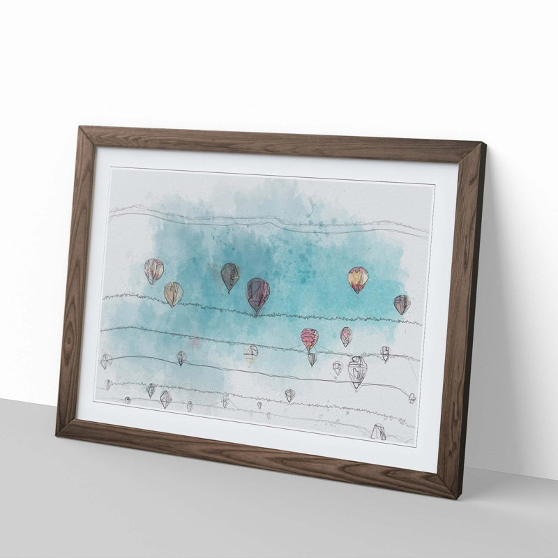 Going up in a Hot Air Balloon - Picture Frame Graphic Art Print, 48cm H x 65cm W x 2cm D, Walnut Framed