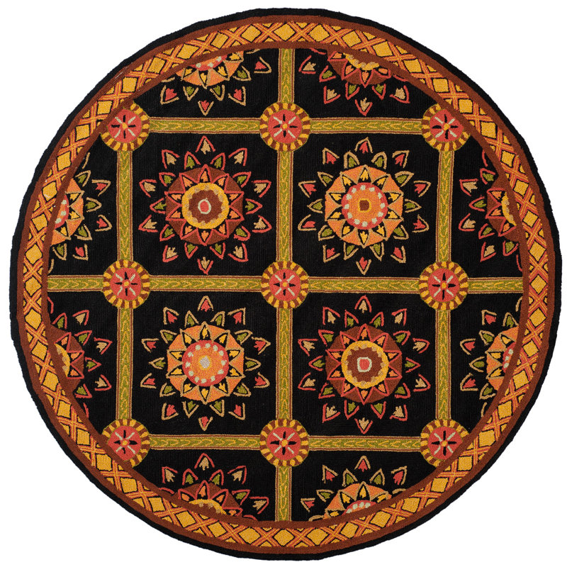 Michiko Hand Hooked Performance Geometric Rug, Round 6'