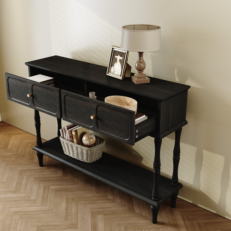 Console Mid-Century avec 2 tiroirs pour l'entrée et le salon, noir, 33.85" H x 47.23" W x 11.8" D, Noir
