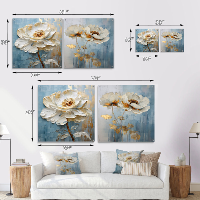 Ranunculus Radiance Treasure I - Ranunculus Acrylic Wall Art Glass Set Of 2, 16" H x 33" W