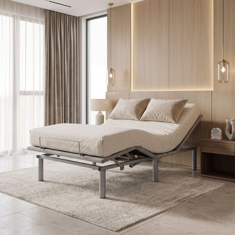 90cm Wide Dual Motor Electric Adjustable Bed with Wireless Remote & LED - Grey Velvet