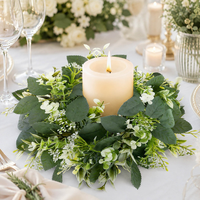 Ensemble de 6 bougies anneau d'eucalyptus artificiel