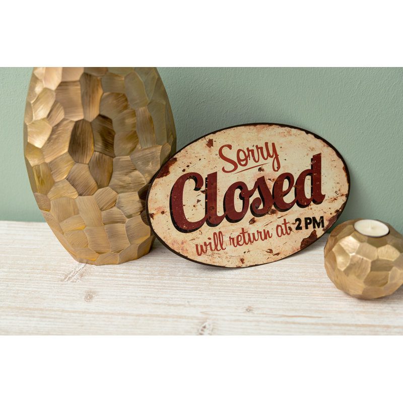 Sorry Closed Textual Art on Metal