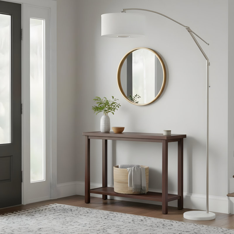 Jamison Chrome Alloy Drum Shade Adjustable Arc Floor Lamp