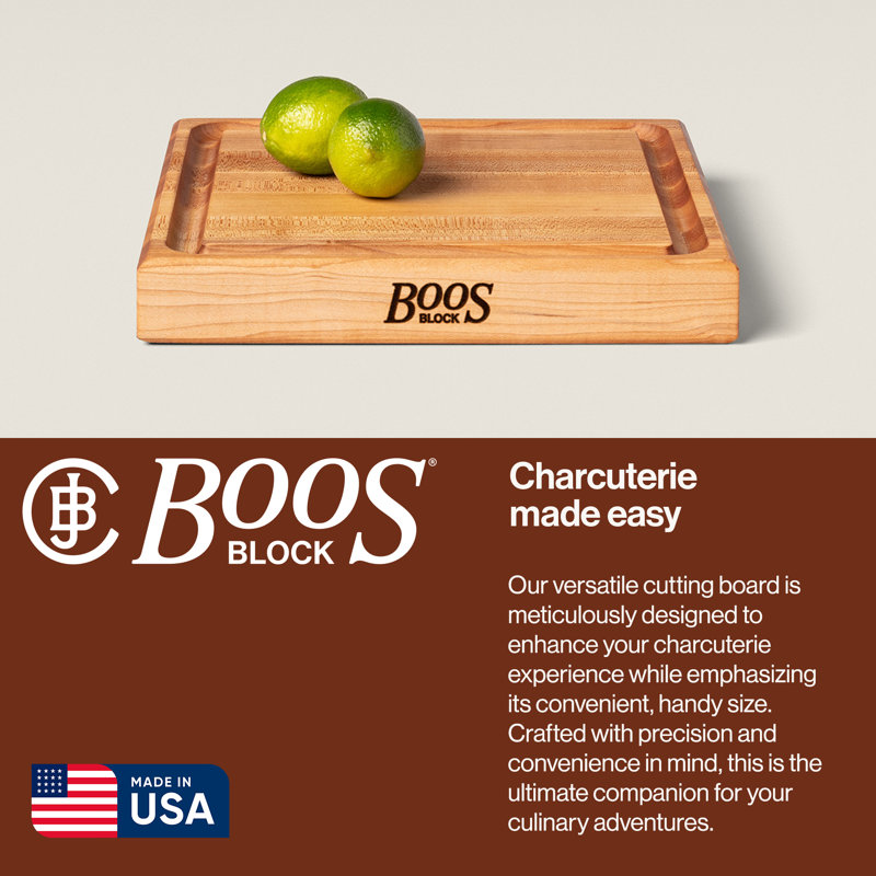 John Boos Chef's Collection Edge Grain 1.75" Maple Cutting Board with Groove, 12" L x 12" W x 1.75" D