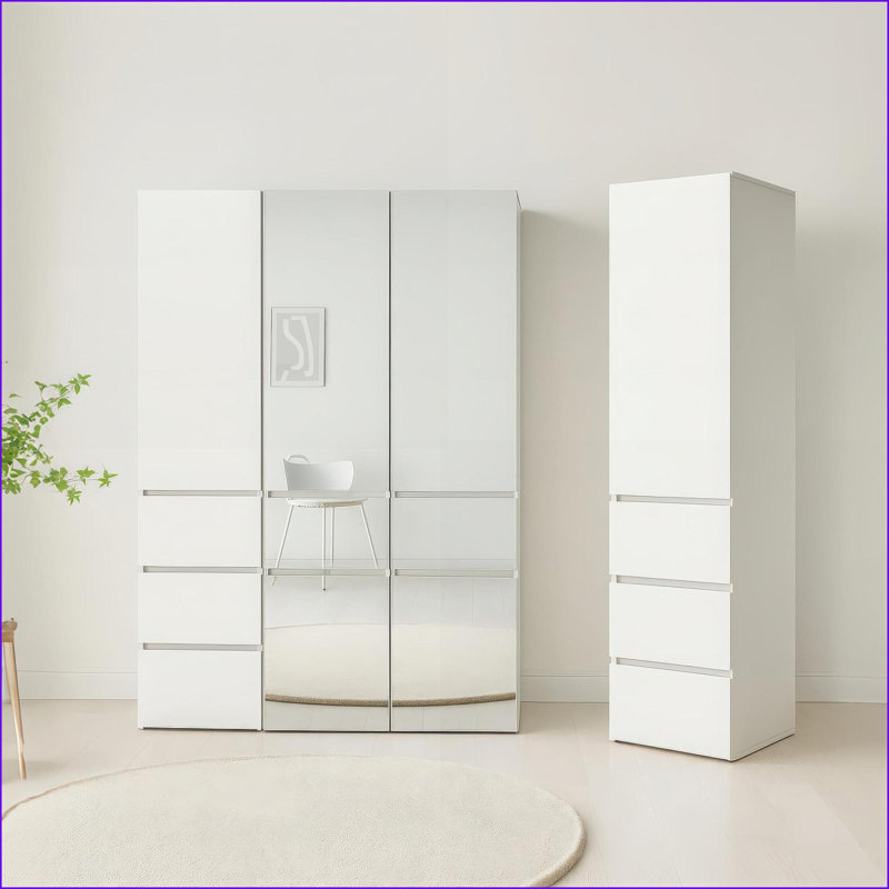 Armoire modulaire en bois avec miroir, Modern Slim | Blanc | Bois