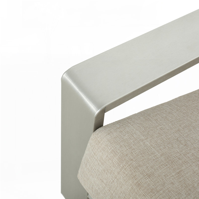 Chetan Indoor/Outdoor Aluminum Lounge Chair, Silver Frame/Beige Cushion