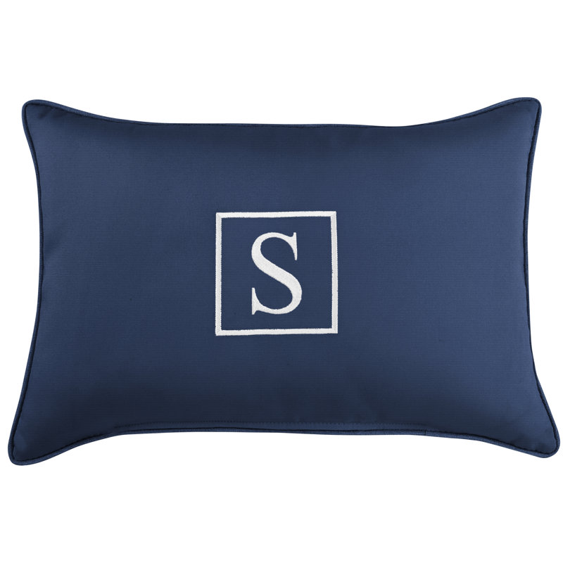 Kerrell Embroidered Sunbrella® Outdoor Throw Pillow, S, Canvas Navy Sunbrella® Canvas