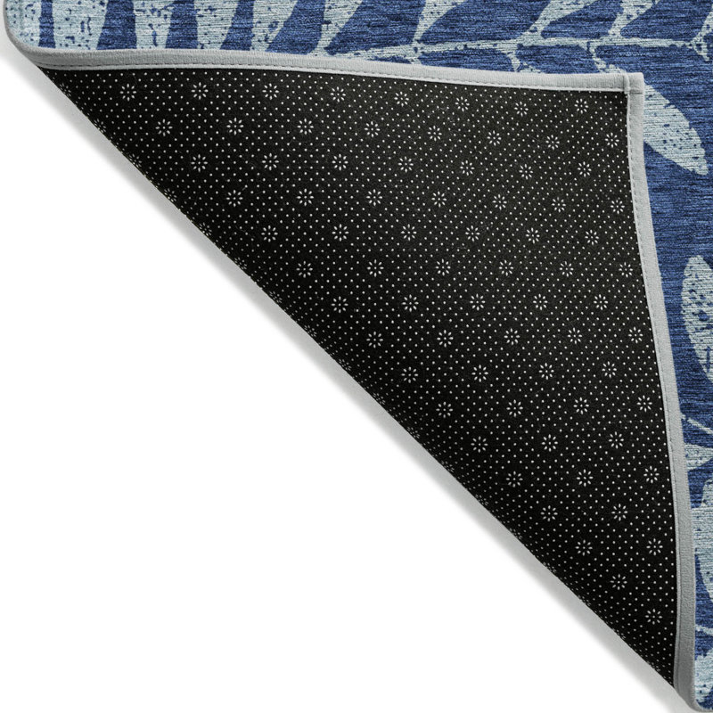 Tapis extérieur lavable floral bleu marine et bleu clair 10 pi x 14 pi