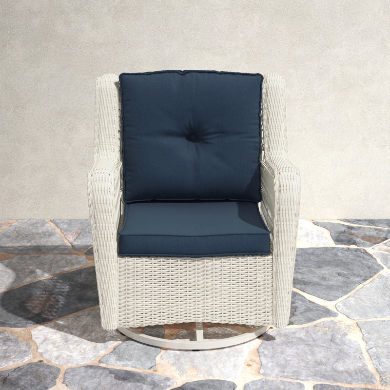 Rio Vista White and Navy Blue Resin Wicker Swivel Glider Chair