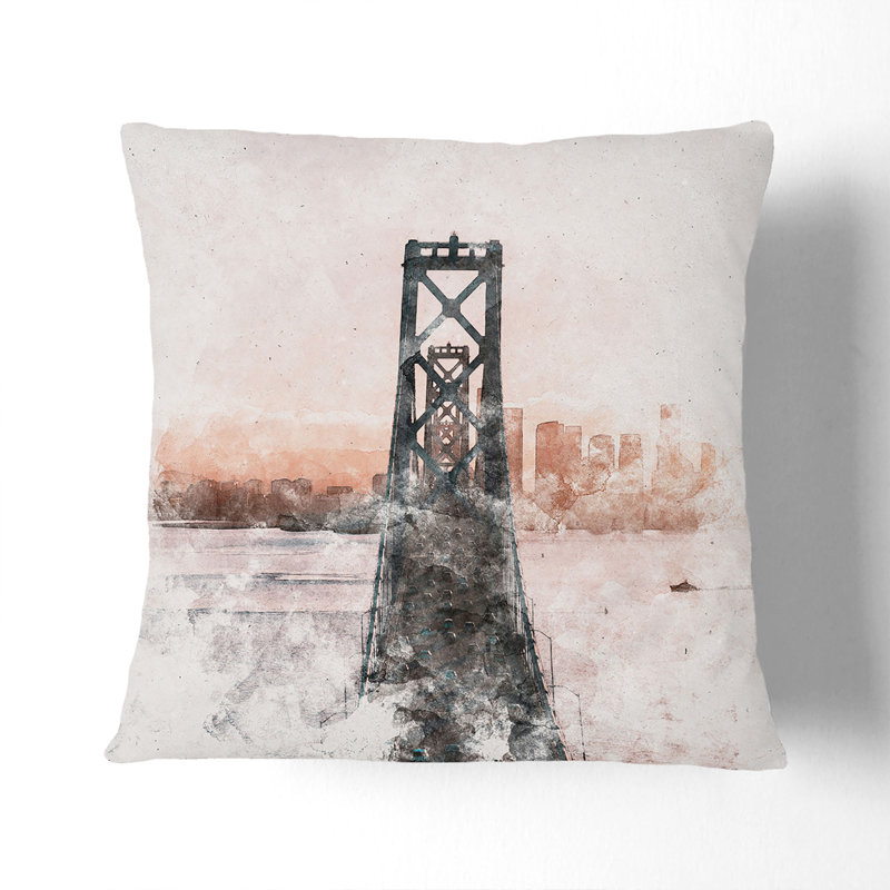 Bridge in San Francisco Cushion with Filling, 40cm H x 40cm W x 15cm D, White