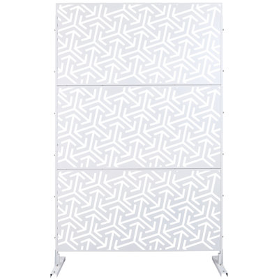 Paravent d'intimité extérieur et intérieur en métal, 193 cm H x 122 cm L, autoportant, décoratif, pour terrasse, balcon ou patio, panneaux de clôture pour jardin et pelouse, PS120 BLANC