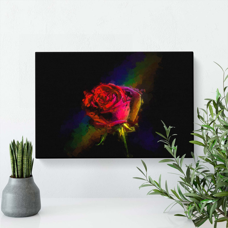 Rainbow Upon A Red Rose In Abstract - Wrapped Canvas, 50cm H x 76cm W x 3cm D