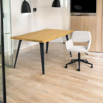 Modern Office Desk and Chair Set with Wave-Style Wooden Top Ergonomic Adjustable Chair Durable Metal Legs for Office Conference Room and Reception Areas