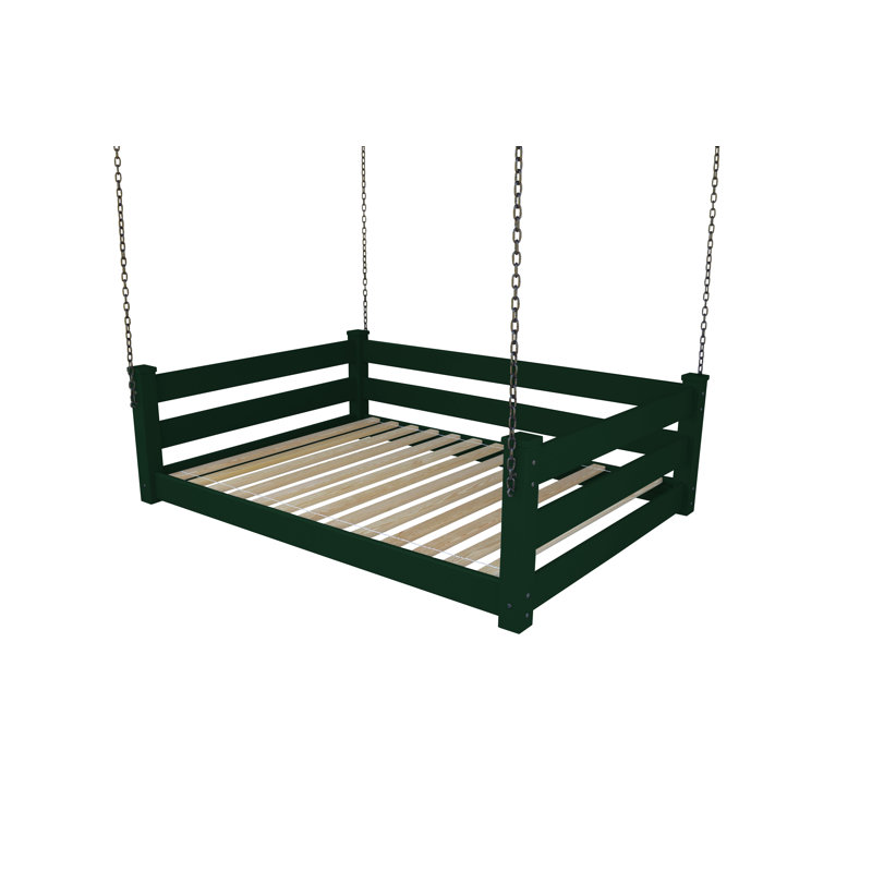 Adrow Solid Wood Hanging Daybed, Dark Green, Full/Double