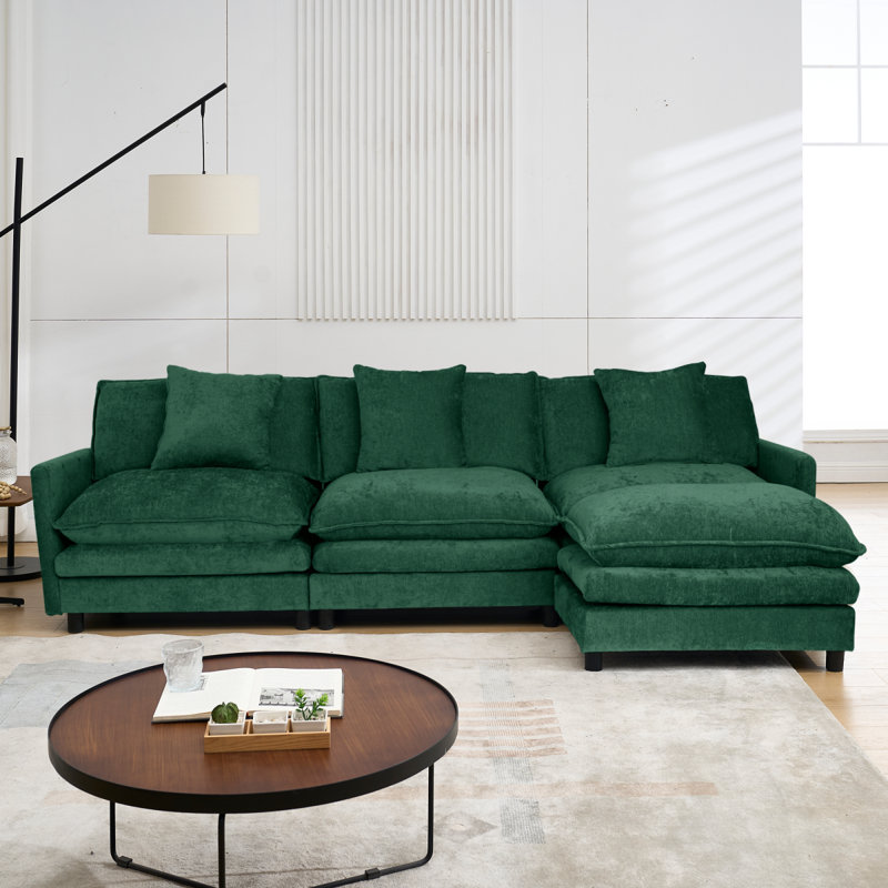 Canapé en chenille de 108 po en forme de L à structure modulaire, avec un design polyvalent qui s'adapte à tout espace intérieur, offrant un confort sans limite et un style contemporain.