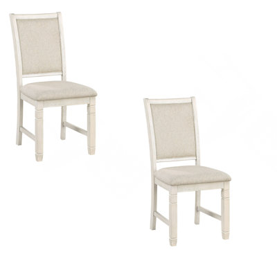 Anji 24 Inch Side Dining Chairs Set Of 2, Curved Back, Beige Polyester Cushioned Seat