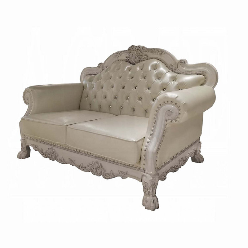 Causeuse 63,7 po Dresden avec 3 coussins, similicuir et finition blanc os