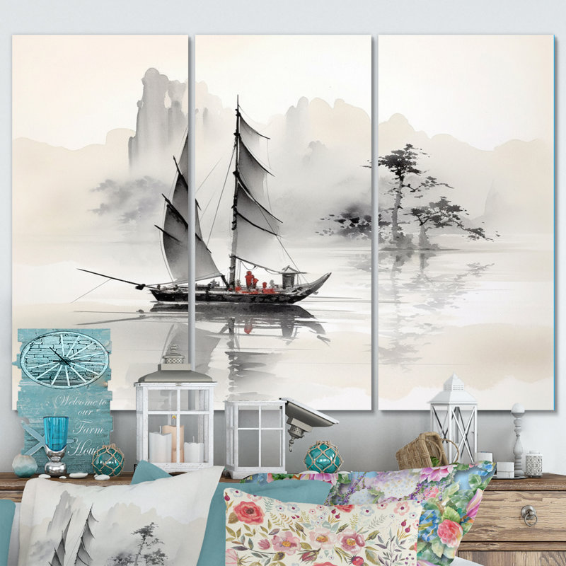Asian Art Saililier Sumi III - 3 pièces sur toile tendue, H 32 po x l 48 po x P 1 po