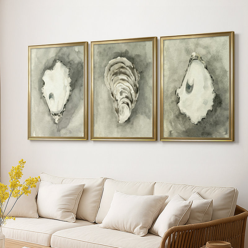 Neutre Oyster Shell I - Toile tendue avec châssis sur mesure - 3 pièces, H 21 po x l 30 po, Doré