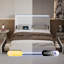 Ensemble de chambre à coucher 3 pièces blanc capitonné avec lit coffre à DEL RGBW, station de charge USB et Type-C, 2 tables de chevet imitation marbre avec tiroir et tablette ouverte-2116723294