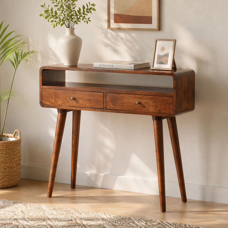 Meuble de salon courbé en châtaignier