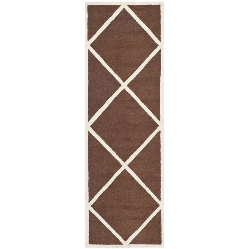 Tapis brun / ivoire en laine touffeté à la main Sanyla, Tapis de couloir 2 pi 6 po x 8 pi