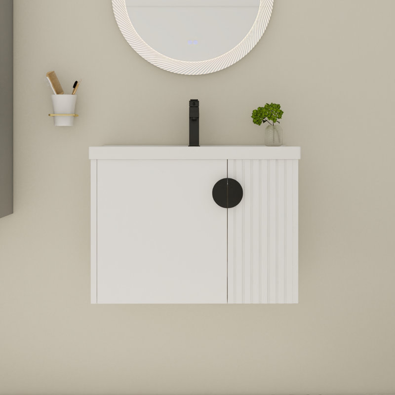 Meuble-lavabo simple avec plateau 27,76 po Saihan, Blanc, Noir