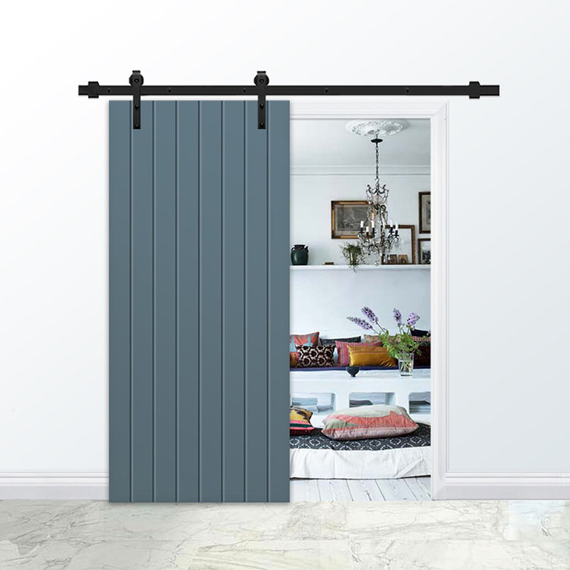Porte de grange en bois manufacturé à panneaux avec trousse de quincaillerie d'installation, Bleu, 24 po x 84 po