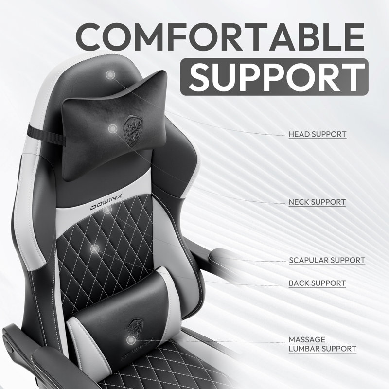 Ergonomic Gaming Chair With Pocket Spring Cushion & Massage Lumbar Support - High Back Office Computer Chair With Footrest For Adults, 300LBS Capacity, Leather Design
