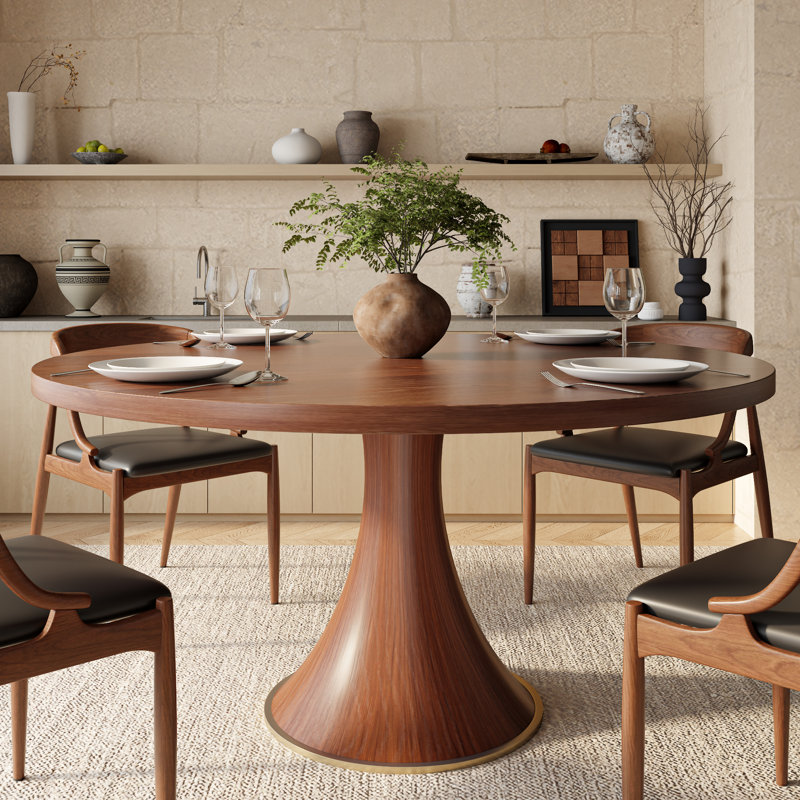 Round Mid-Century Farmhouse Solid Wood Dining Table, 29.52”H x 43.31”L x 43.31”W
